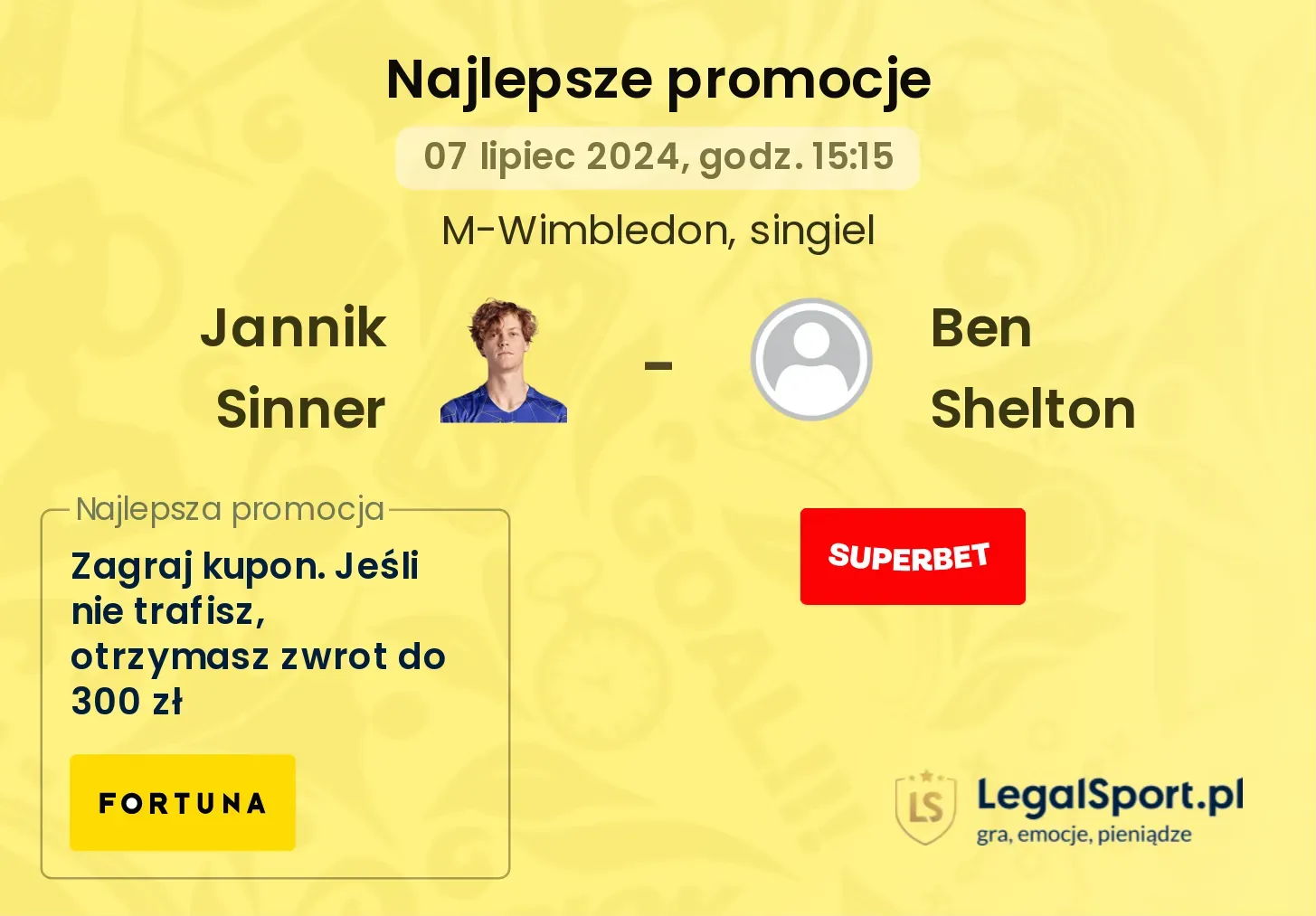 Jannik Sinner - Ben Shelton promocje bonusy na mecz