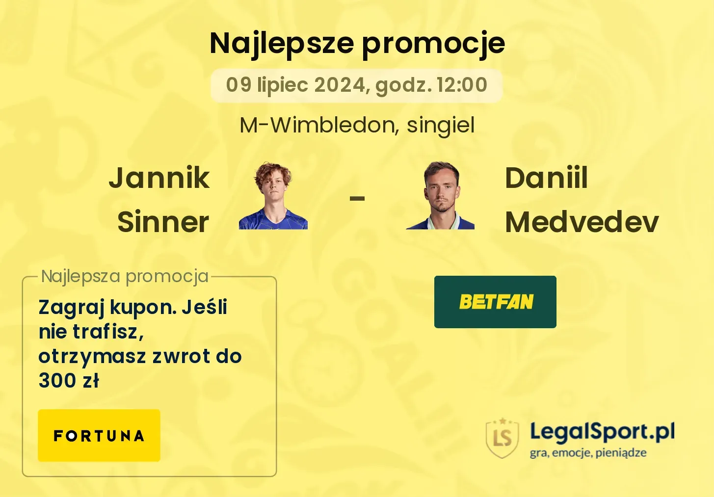 Jannik Sinner - Daniil Medvedev promocje bonusy na mecz