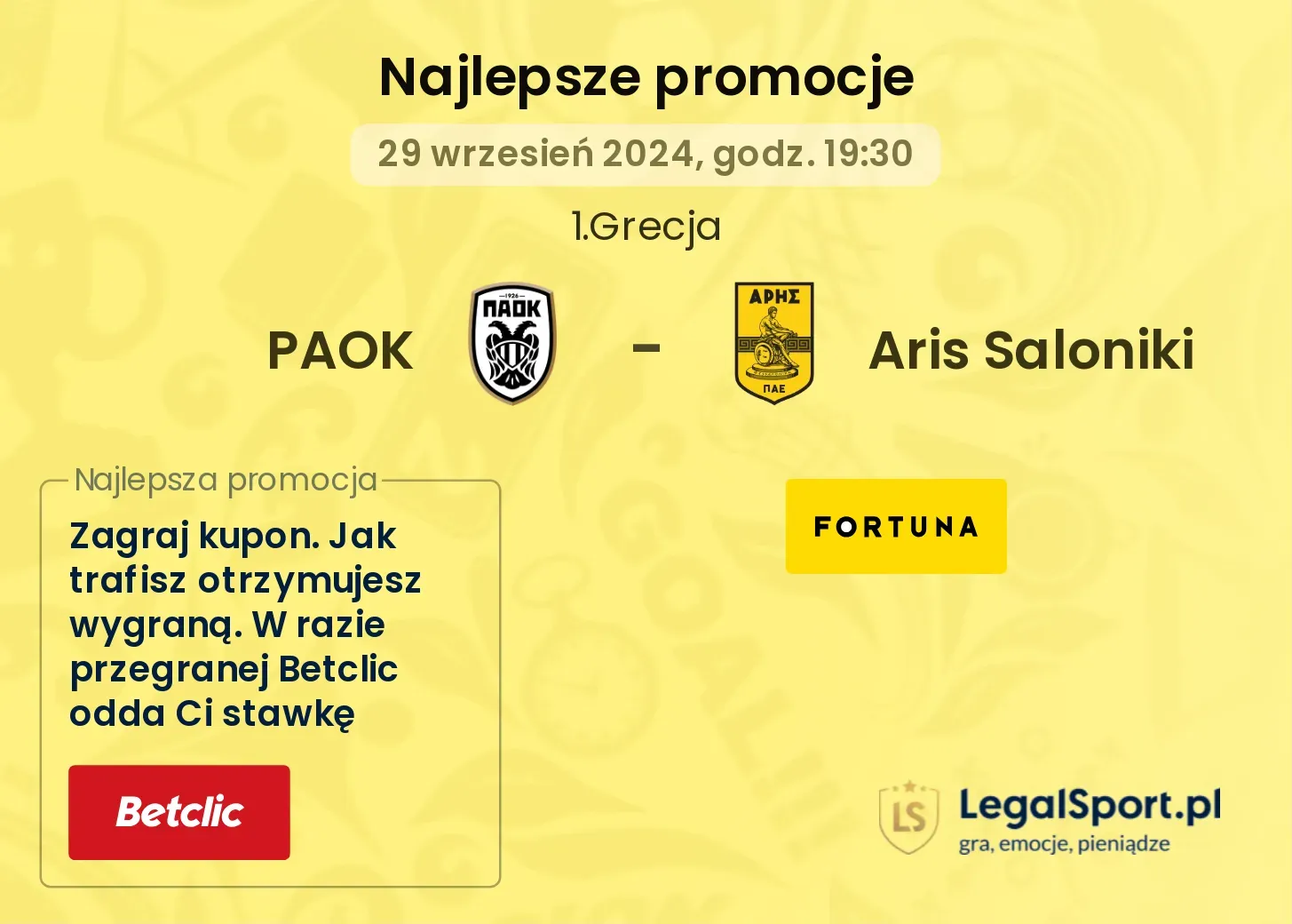 PAOK - Aris Saloniki promocje bonusy na mecz