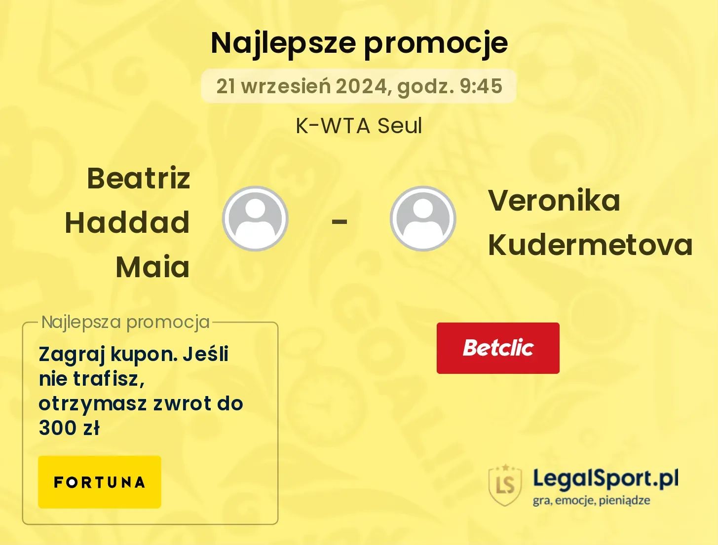 Beatriz Haddad Maia - Veronika Kudermetova promocje u bukmacherów 21.09, 09:45