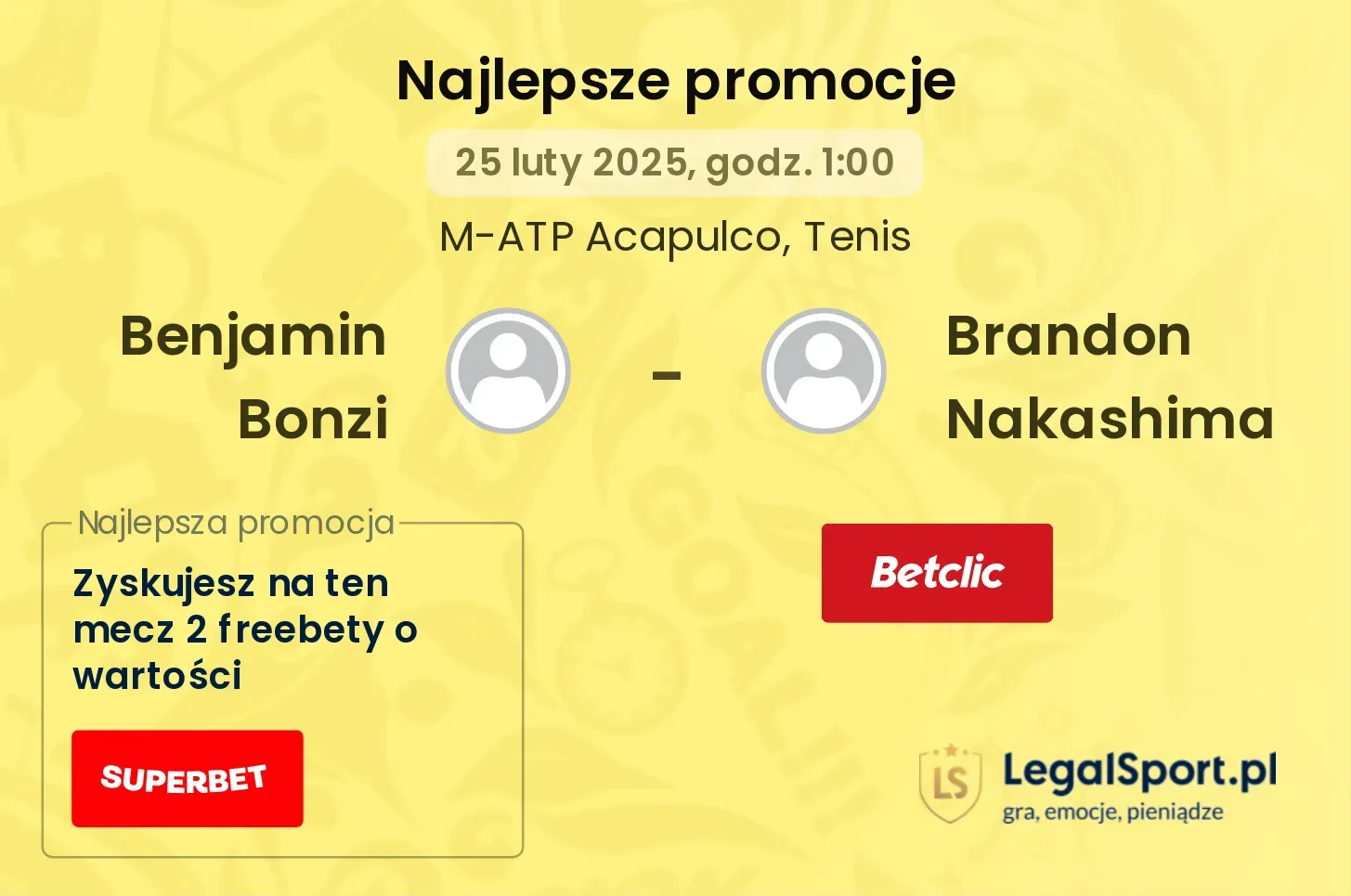 Benjamin Bonzi - Brandon Nakashima promocje bonusy na mecz