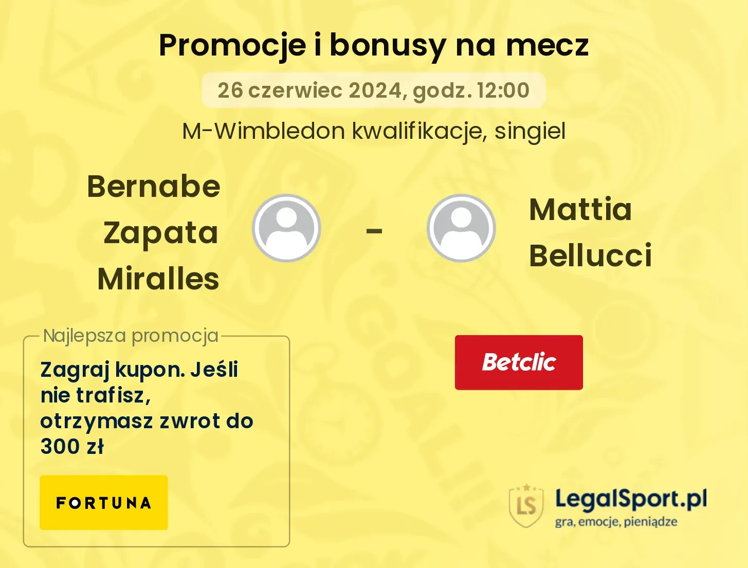 Bernabe Zapata Miralles - Mattia Bellucci promocje bonusy na mecz