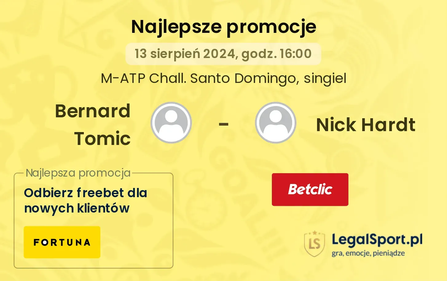 Bernard Tomic - Nick Hardt promocje bonusy na mecz