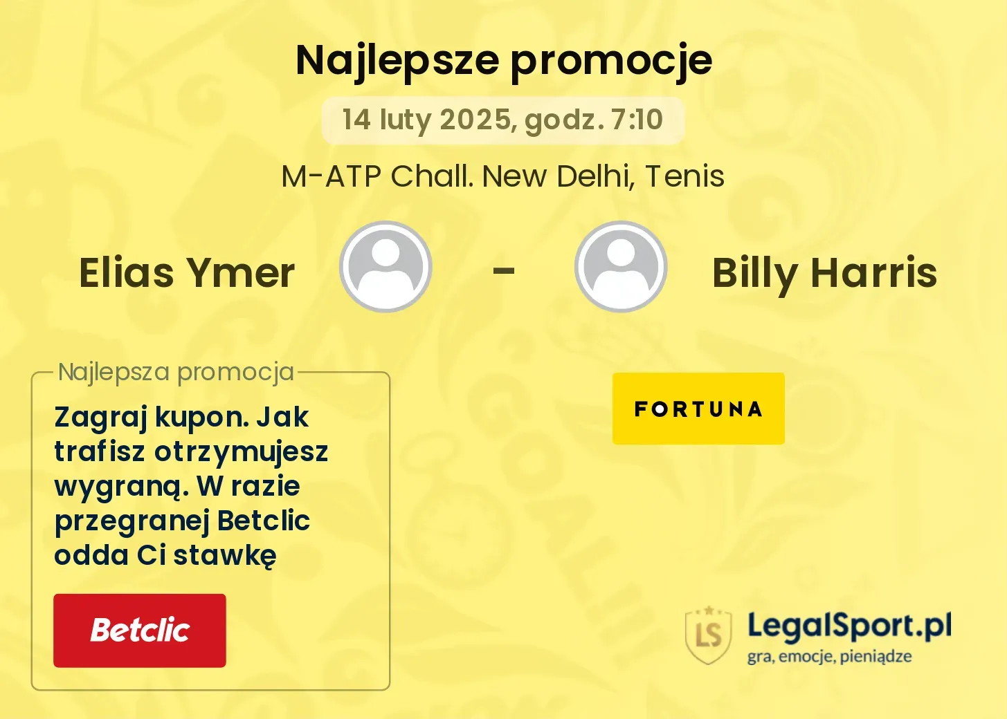 Billy Harris - Elias Ymer promocje bonusy na mecz