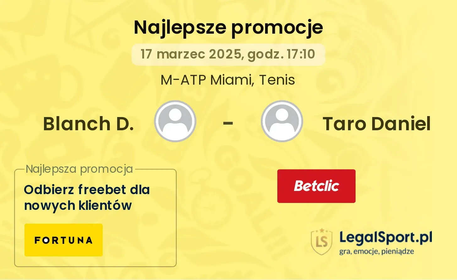 Blanch D. - Taro Daniel promocje bonusy na mecz