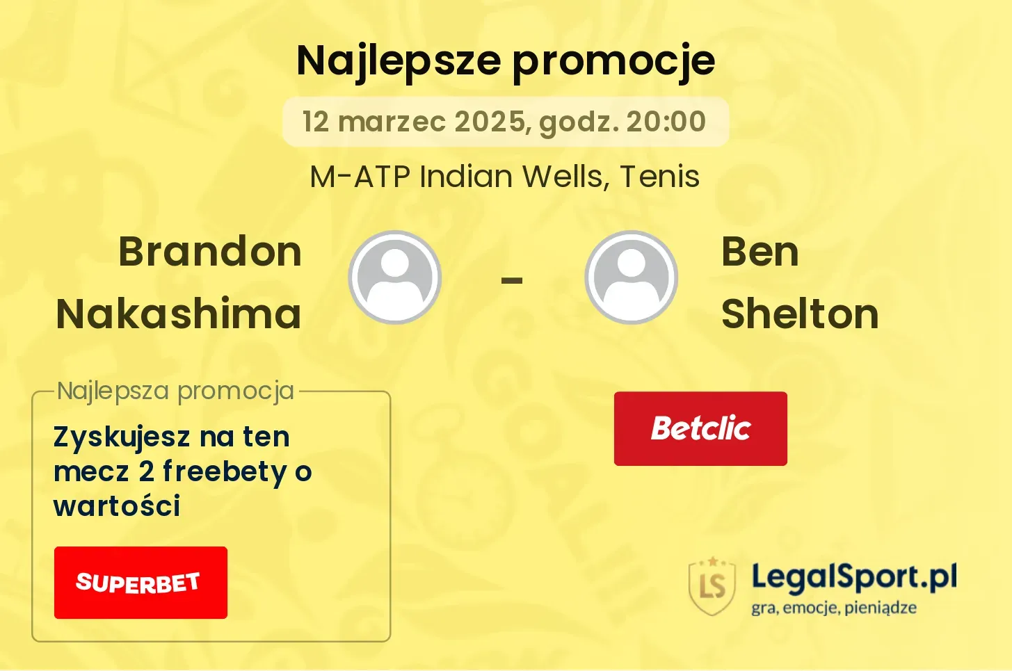 Brandon Nakashima - Ben Shelton promocje bonusy na mecz