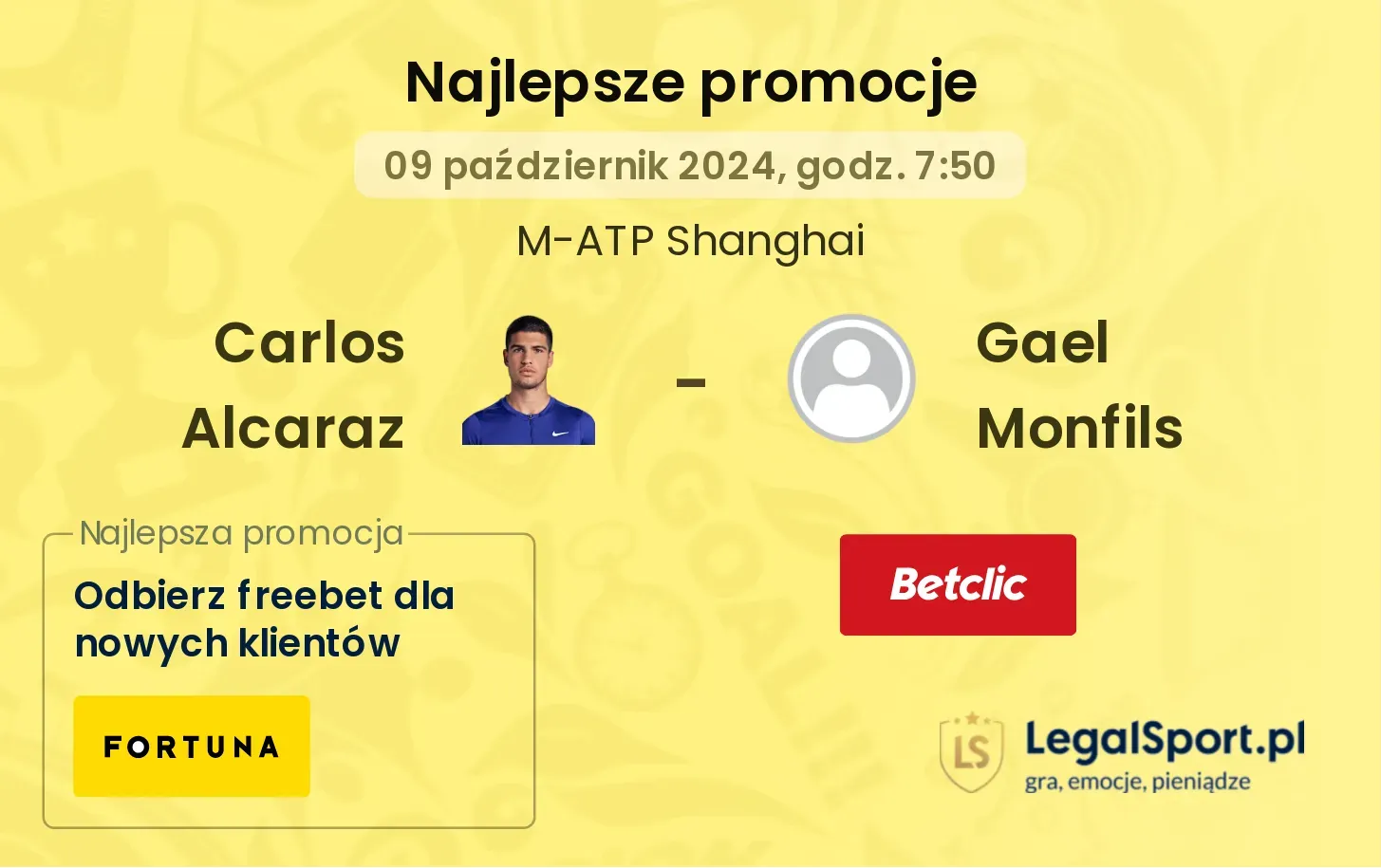 Carlos Alcaraz - Gael Monfils promocje u bukmacherów 09.10, 07:50