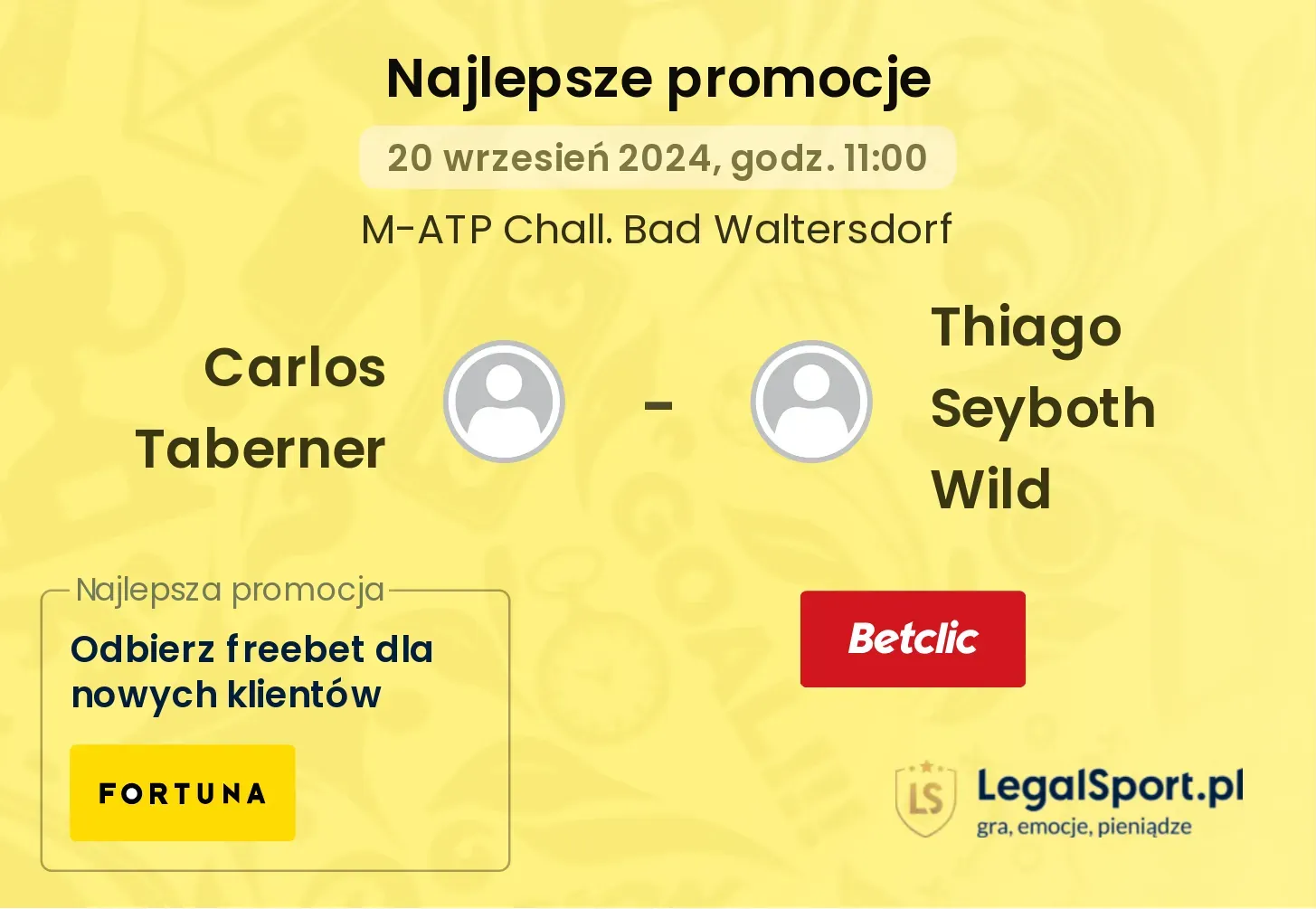 Carlos Taberner - Thiago Seyboth Wild promocje bukmacherskie 20.09, 11:00