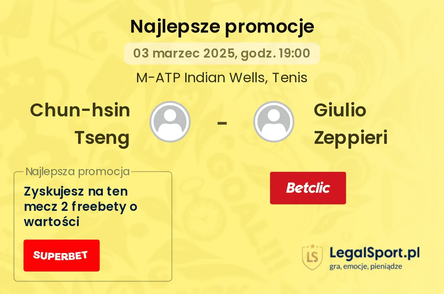 Chun-hsin Tseng - Giulio Zeppieri promocje bukmacherskie