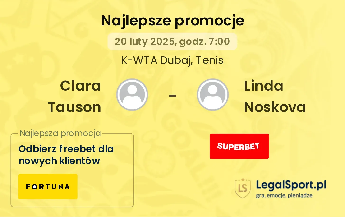 Clara Tauson - Linda Noskova promocje bonusy na mecz