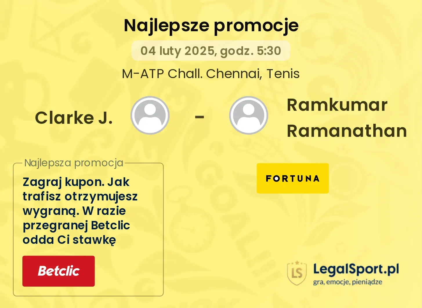 Clarke J. - Ramkumar Ramanathan promocje bonusy na mecz