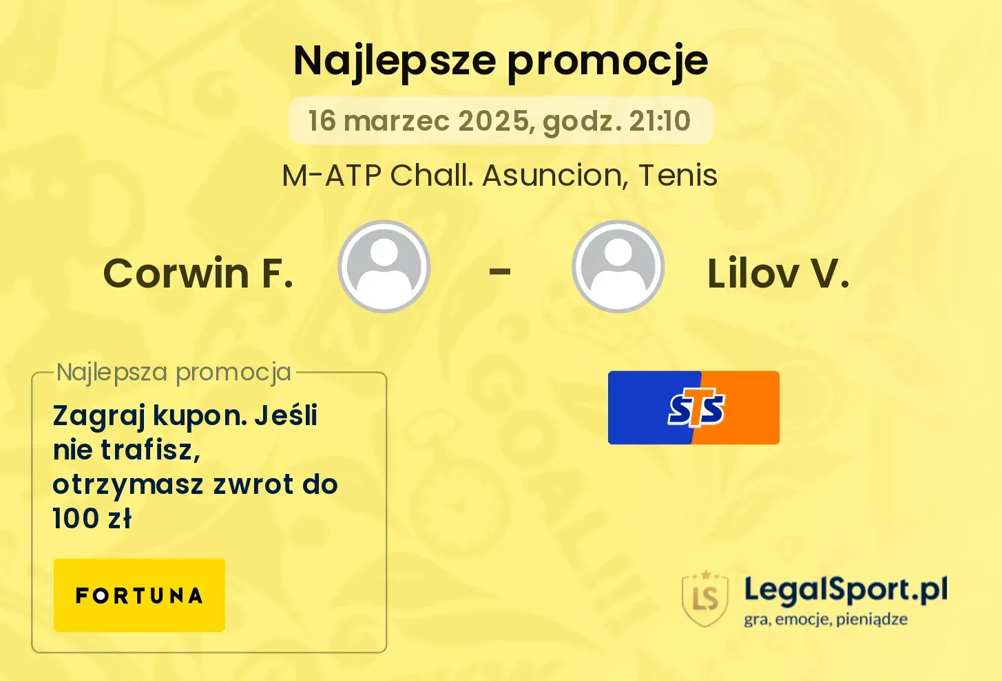 Corwin F. - Lilov V. promocje bonusy na mecz