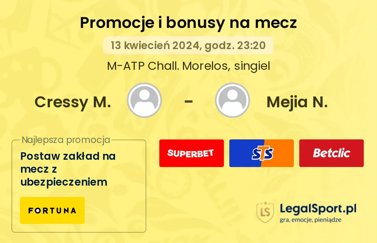 Cressy M. - Mejia N. promocje bonusy na mecz