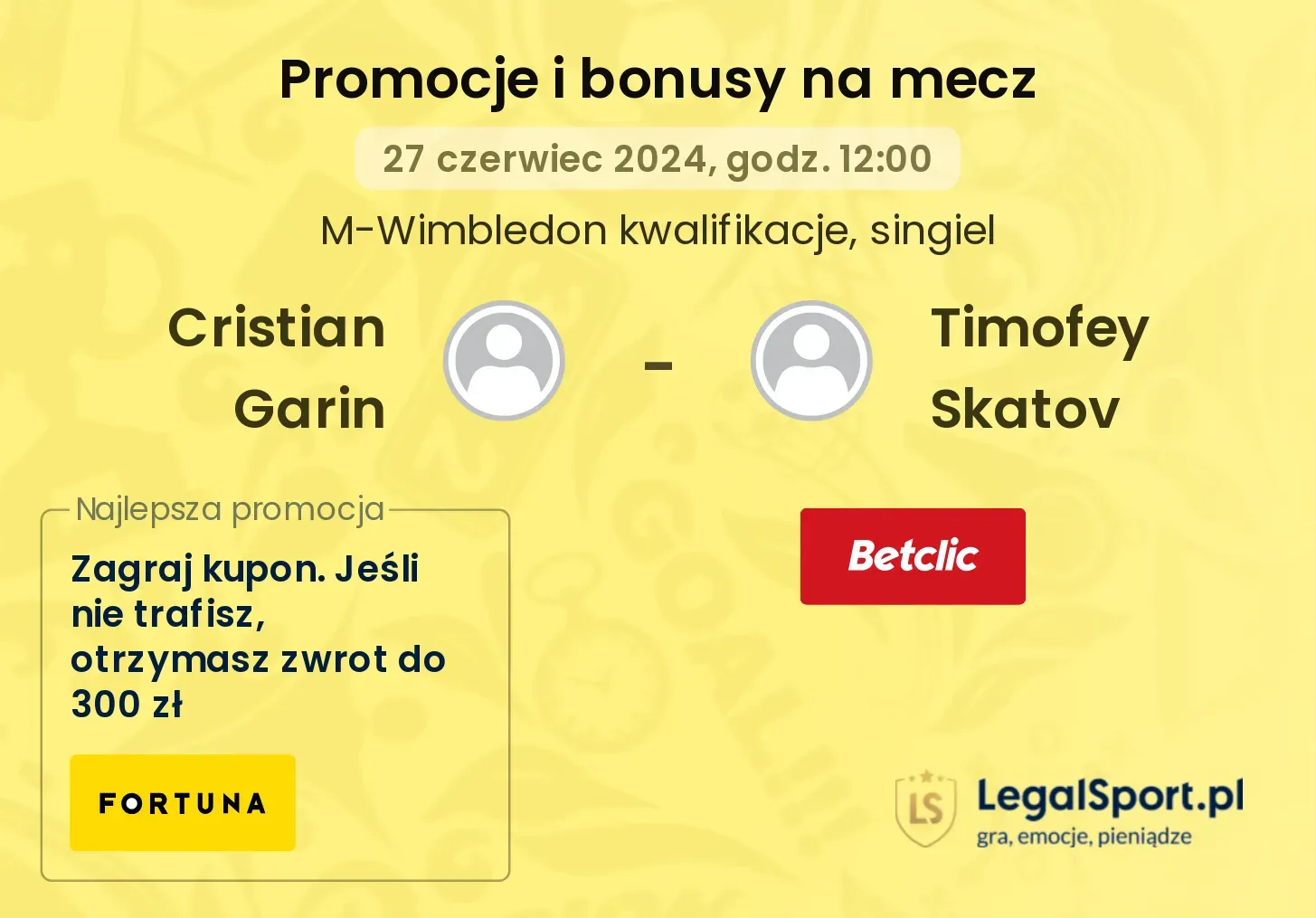 Cristian Garin - Timofey Skatov promocje bonusy na mecz