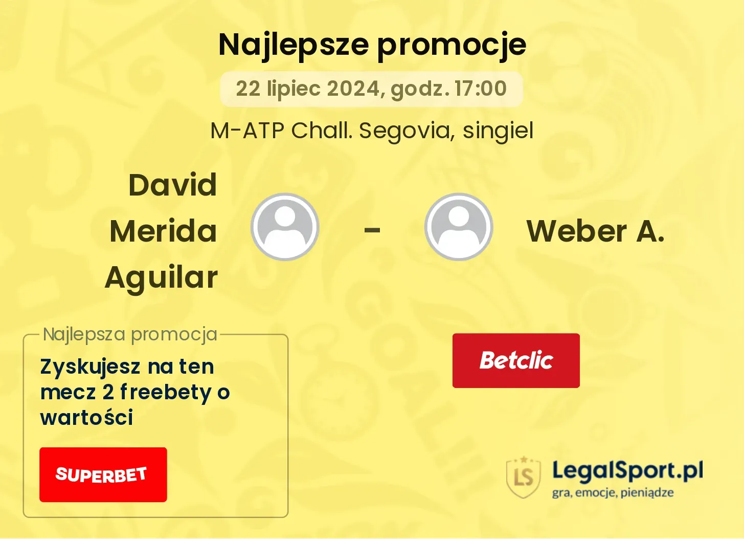 David Merida Aguilar - Weber A. promocje u bukmacherów (22.07, 17:00)