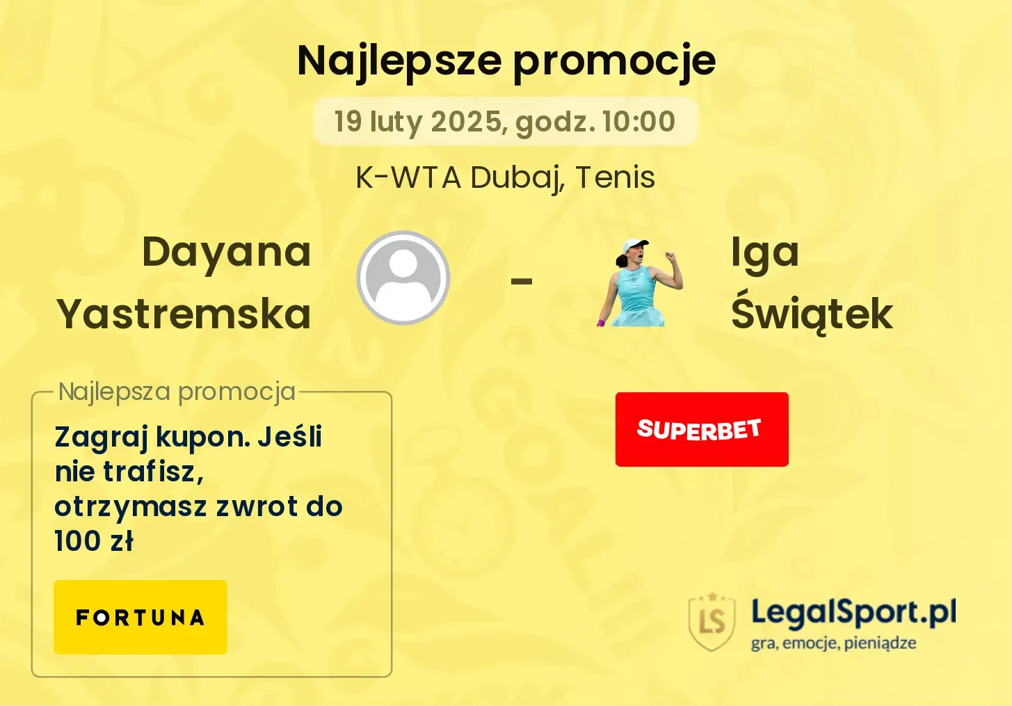 Dayana Yastremska - Iga Świątek promocje bonusy na mecz