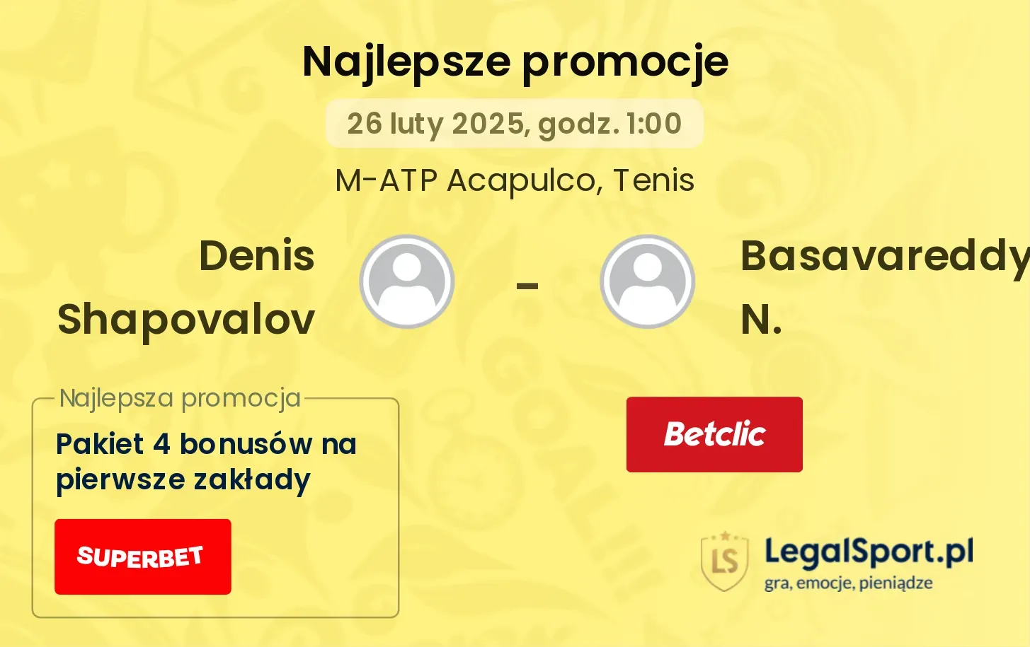 Denis Shapovalov - Basavareddy N. promocje bonusy na mecz