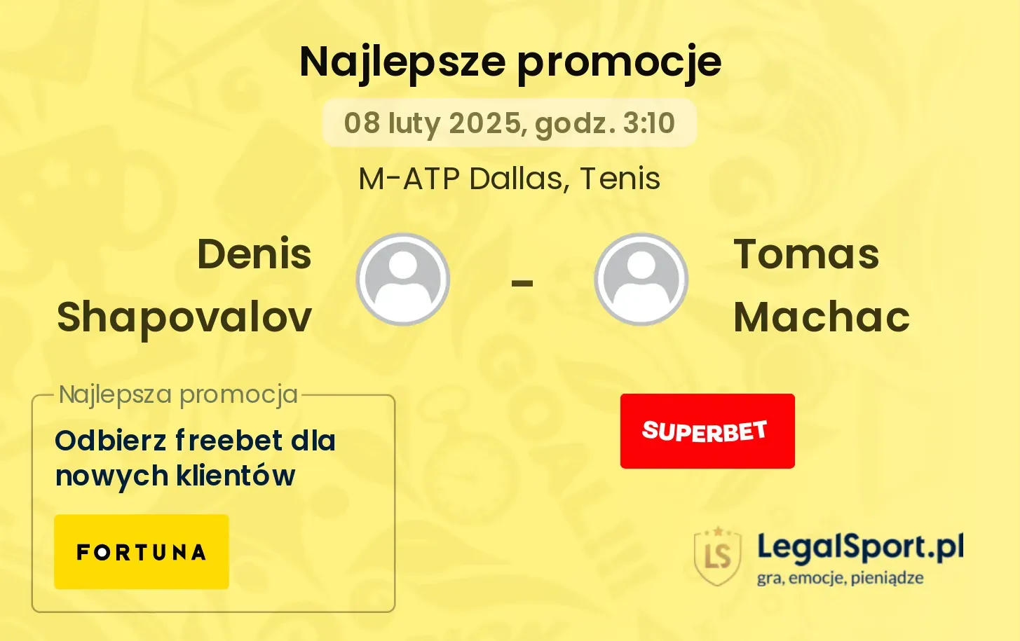 Denis Shapovalov - Tomas Machac promocje u bukmacherów