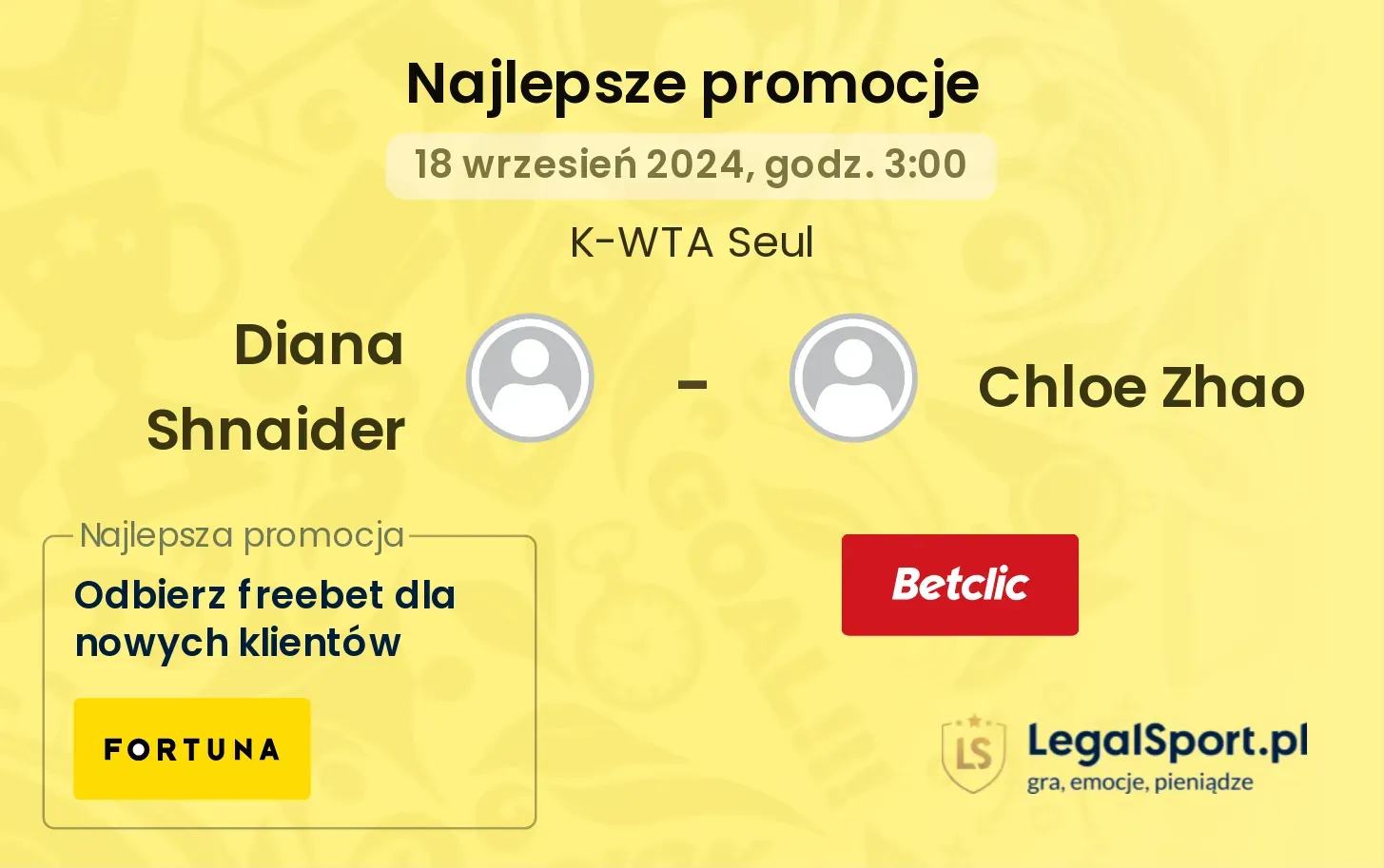 Diana Shnaider - Chloe Zhao promocje u bukmacherów 18.09, 03:00