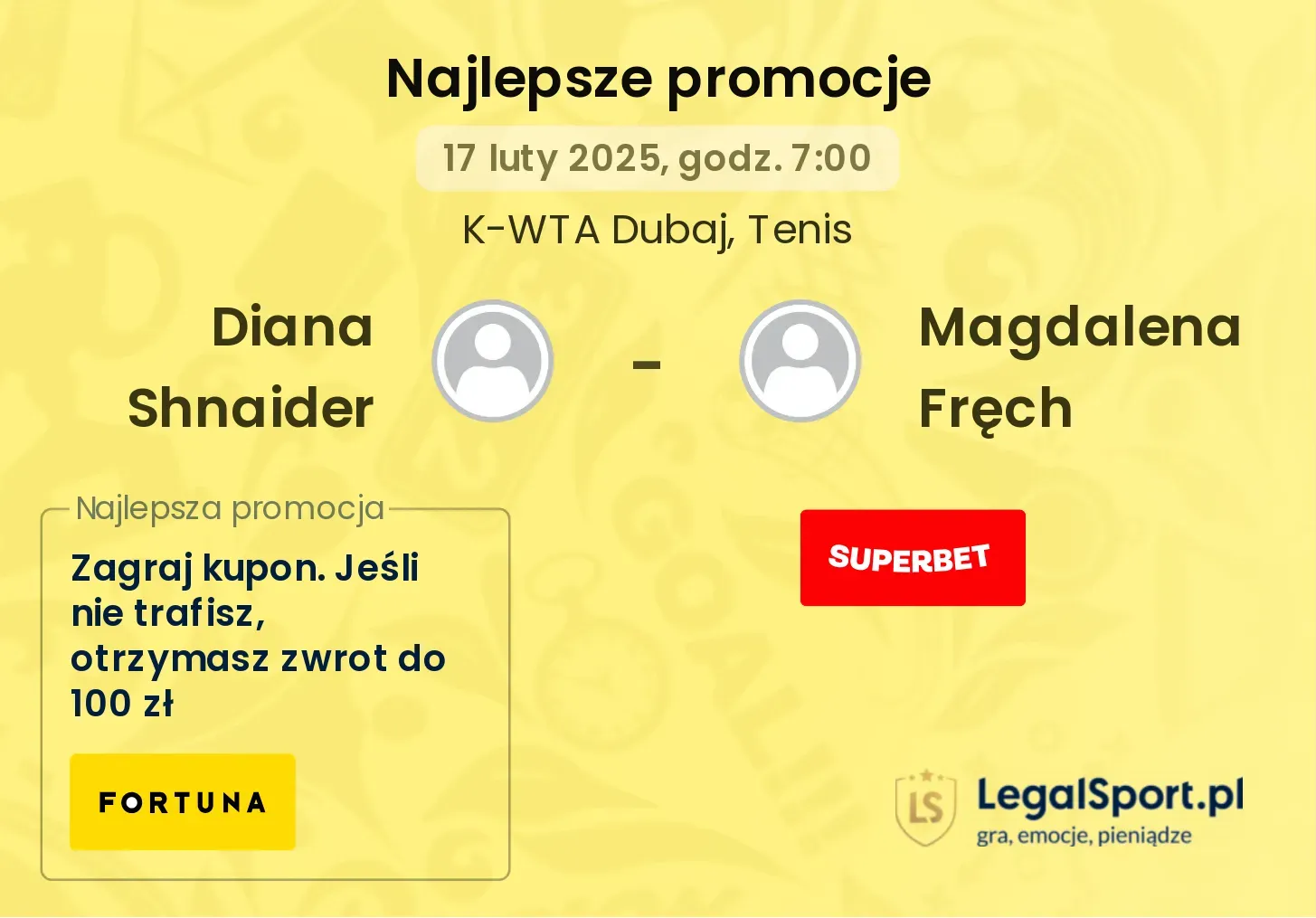 Diana Shnaider - Magdalena Fręch promocje bonusy na mecz