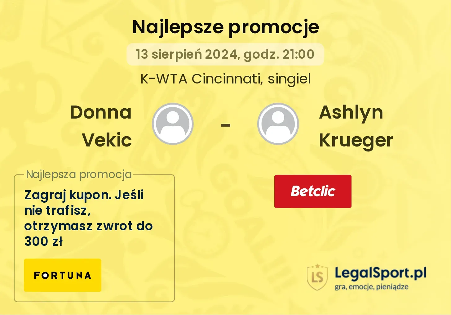 Donna Vekic - Ashlyn Krueger promocje bonusy na mecz