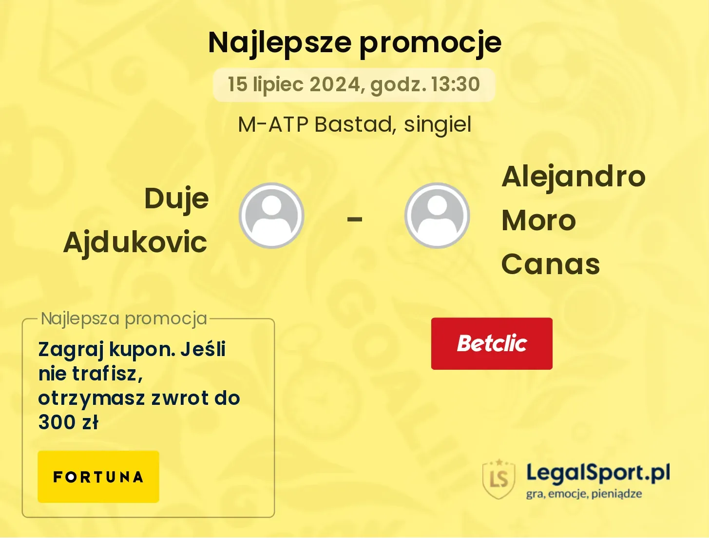 Duje Ajdukovic - Alejandro Moro Canas promocje bonusy na mecz