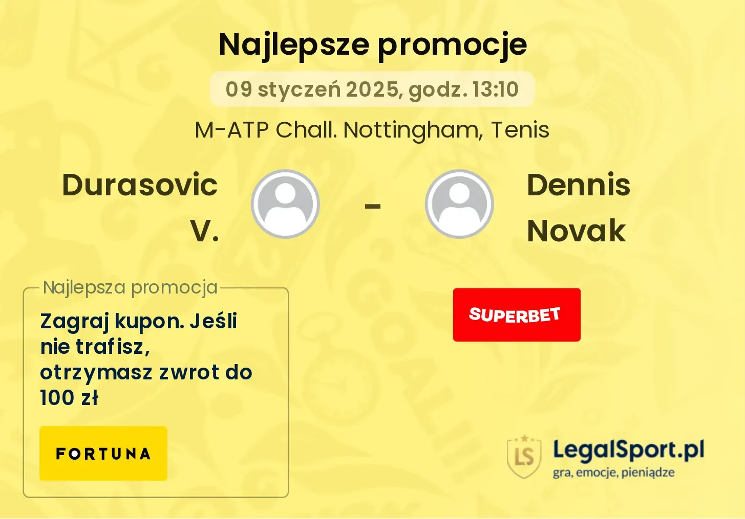 Durasovic V. - Dennis Novak promocje bonusy na mecz