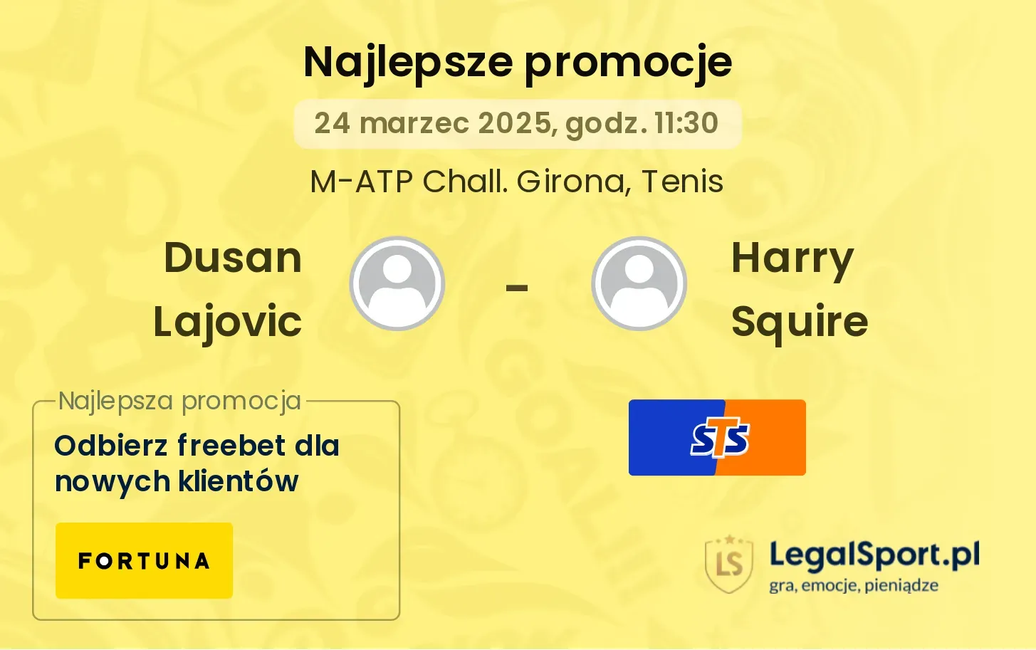 Dusan Lajovic - Harry Squire promocje bonusy na mecz