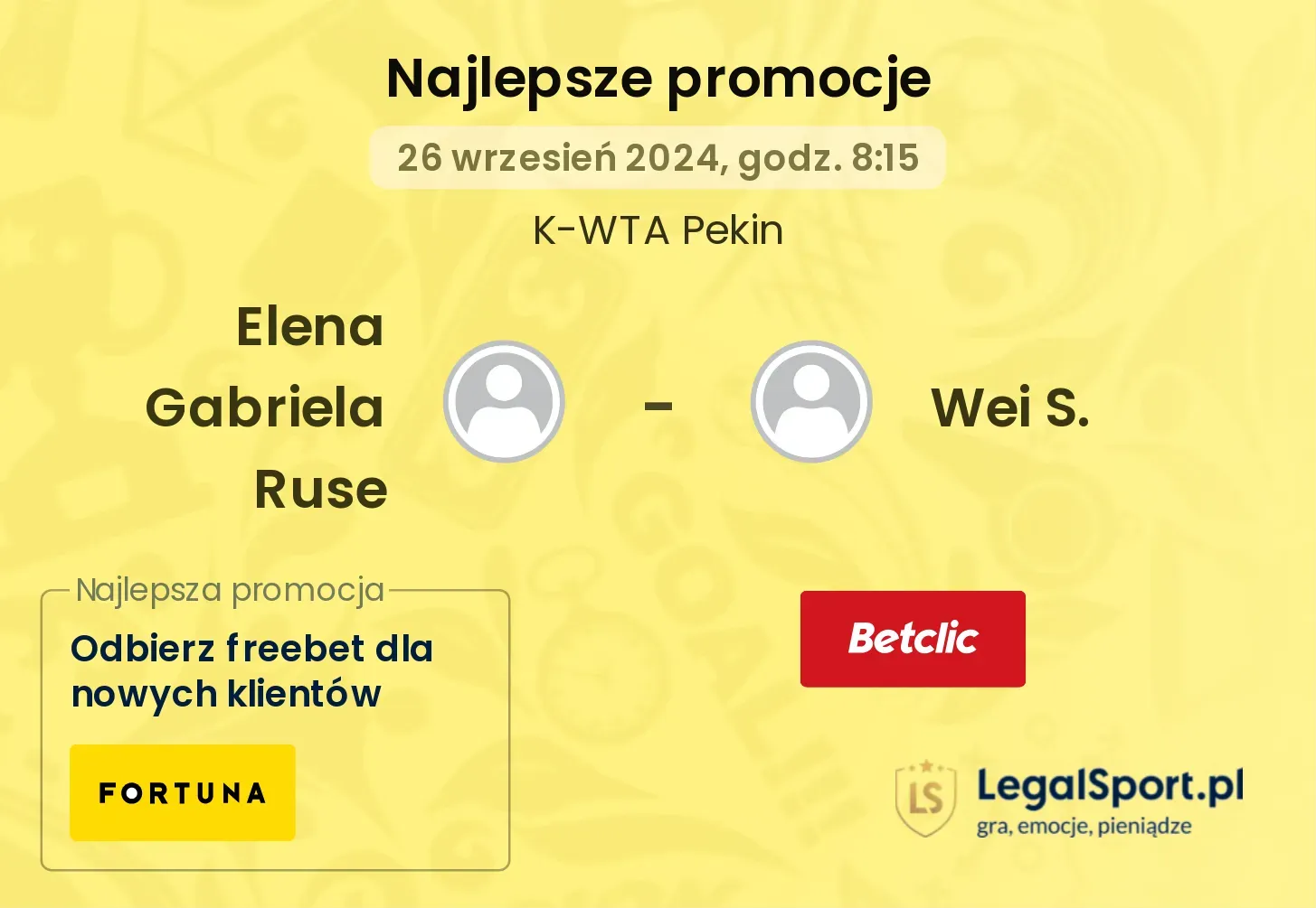 Elena Gabriela Ruse - Wei S. promocje u bukmacherów 26.09, 08:15