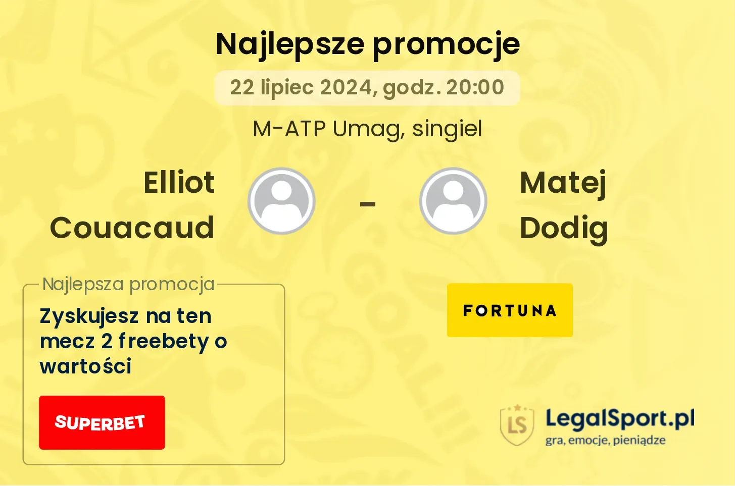 Elliot Couacaud - Matej Dodig promocje bukmacherskie (22.07, 20:00)