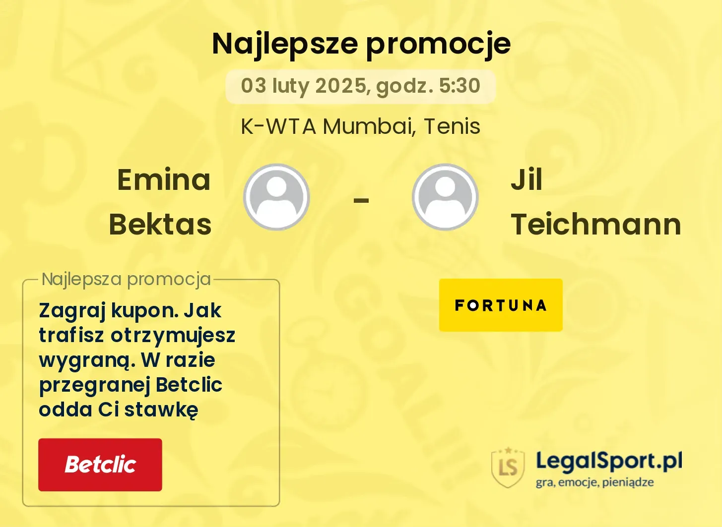 Emina Bektas - Jil Teichmann promocje bonusy na mecz