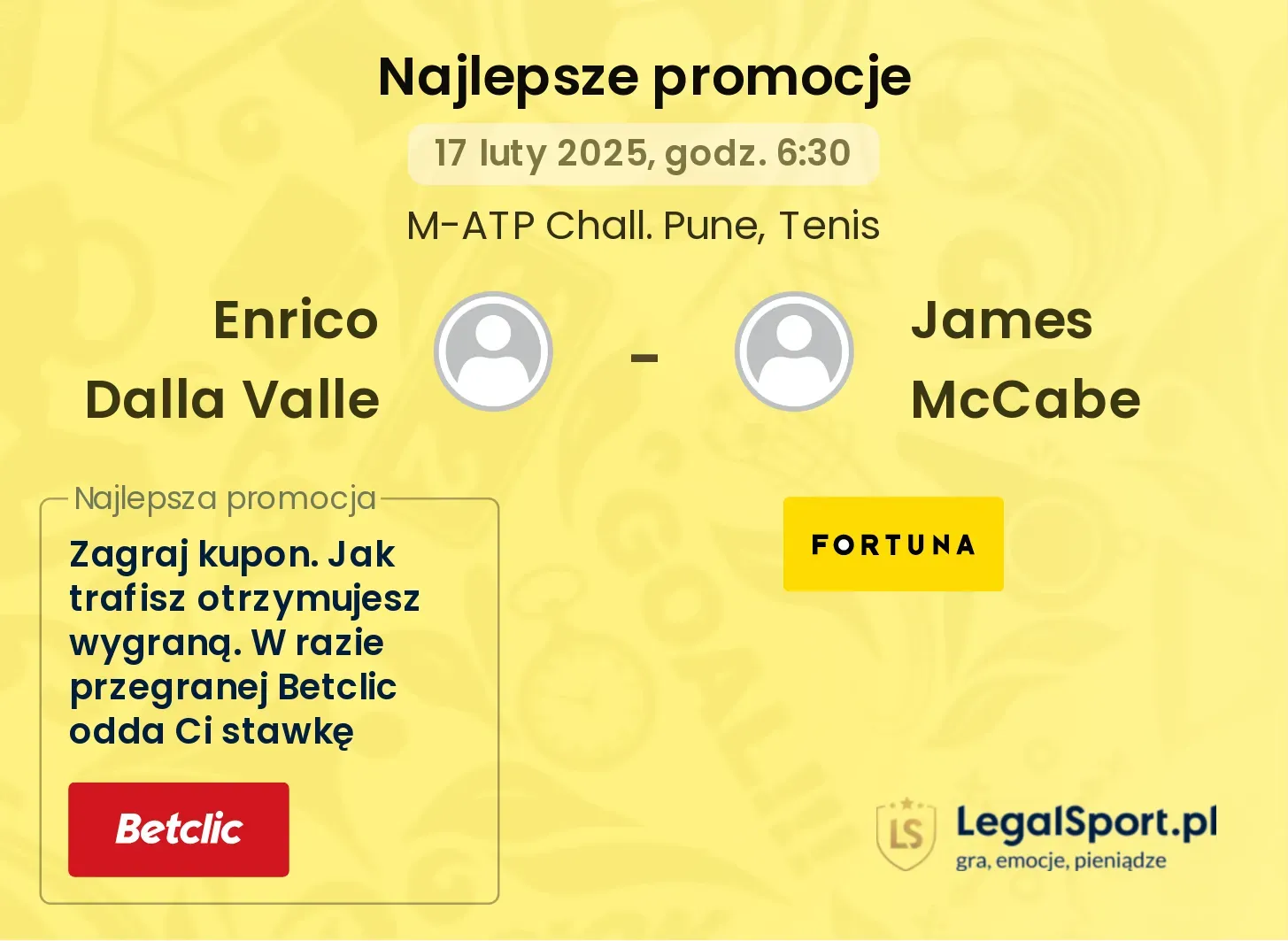 Enrico Dalla Valle - James McCabe promocje bonusy na mecz