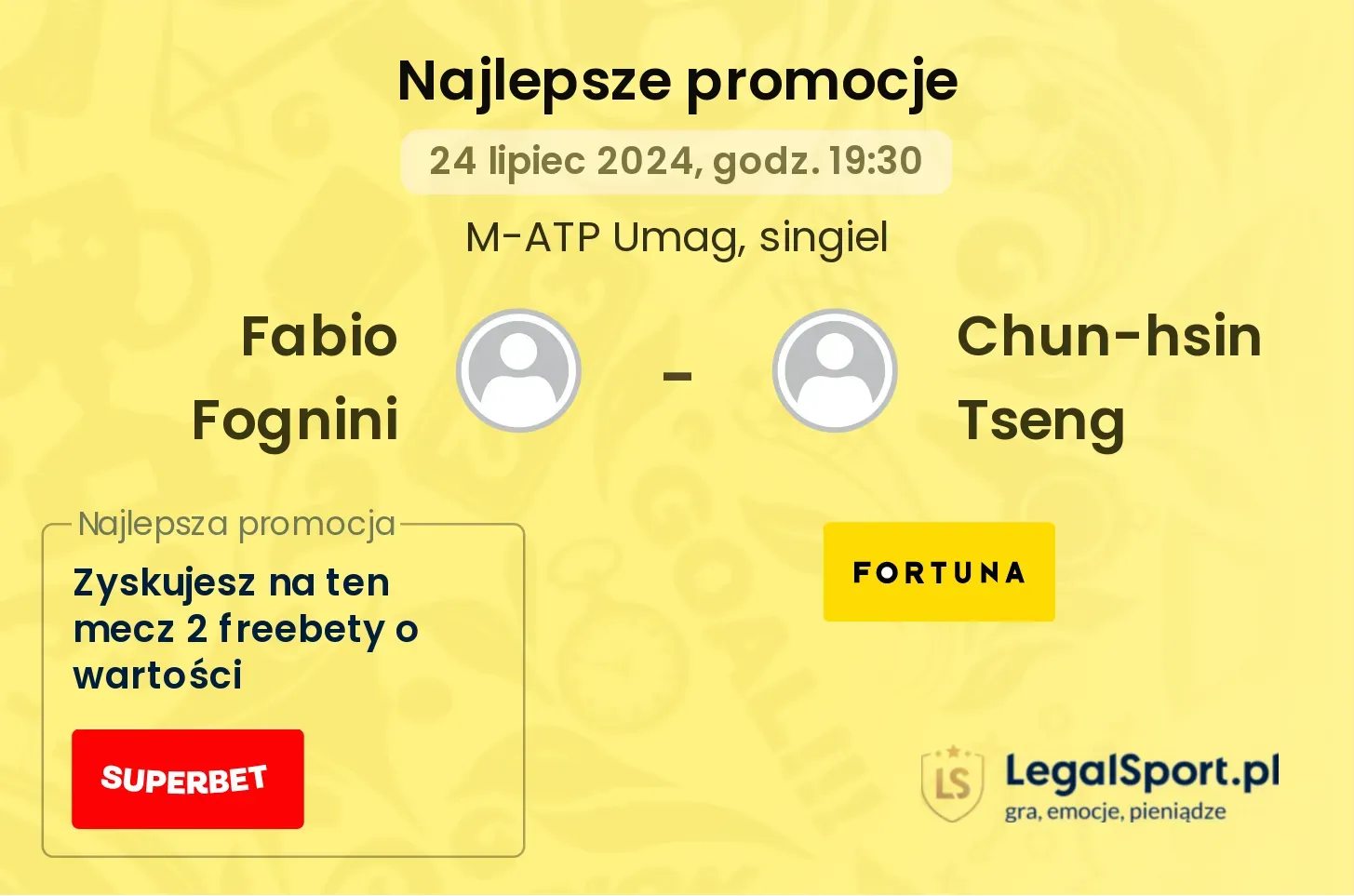 Fabio Fognini - Chun-hsin Tseng promocje bonusy na mecz