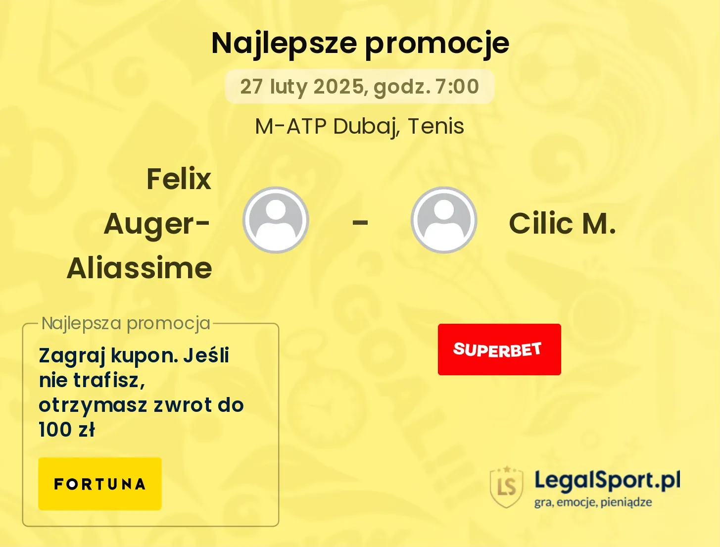 Felix Auger-Aliassime - Cilic M. promocje bonusy na mecz