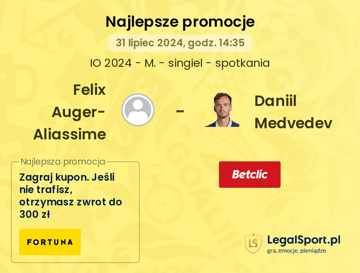 Felix Auger-Aliassime - Daniil Medvedev promocje bonusy na mecz