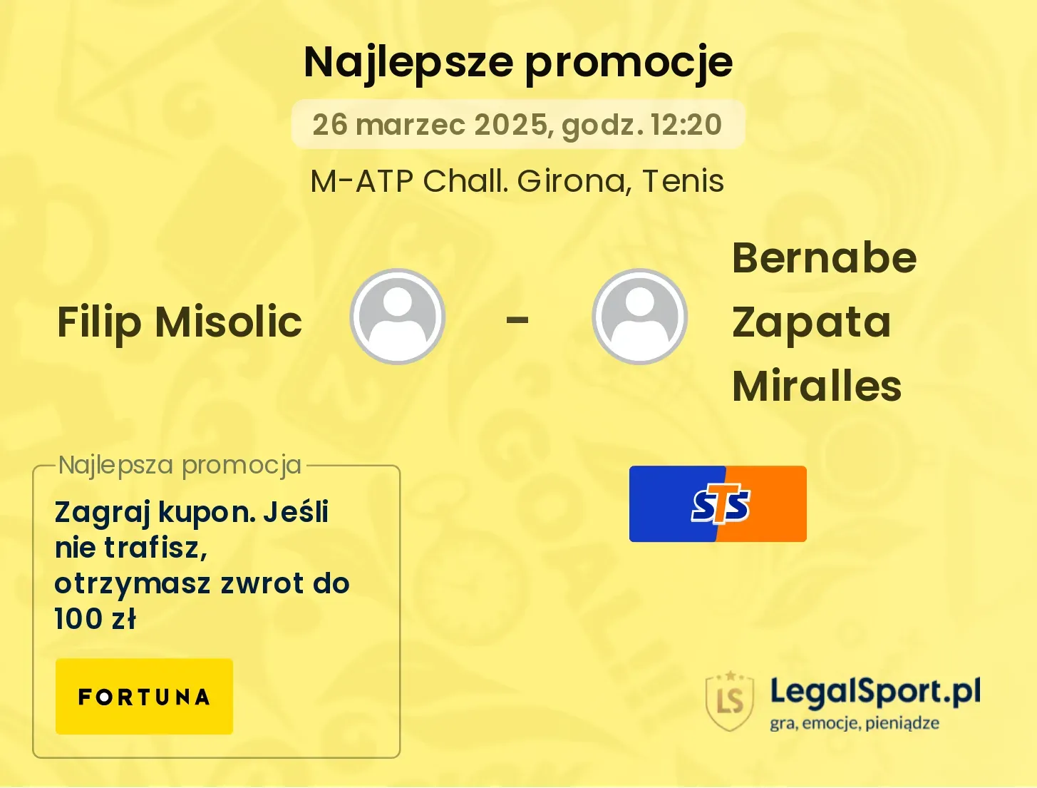 Filip Misolic - Bernabe Zapata Miralles promocje u bukmacherów