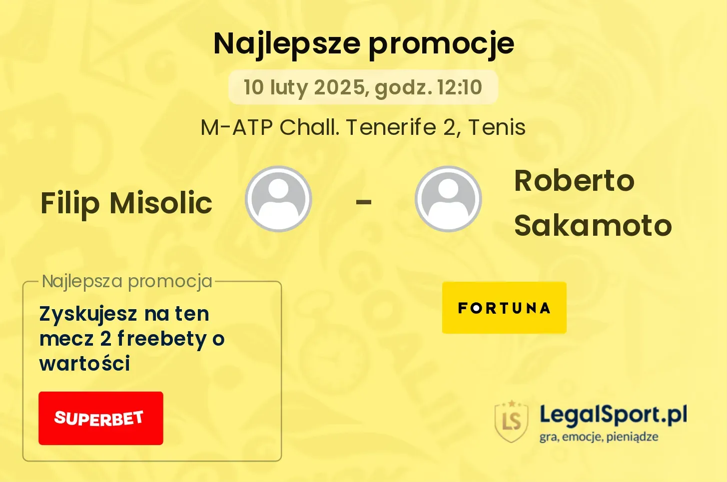 Filip Misolic - Roberto Sakamoto promocje bonusy na mecz