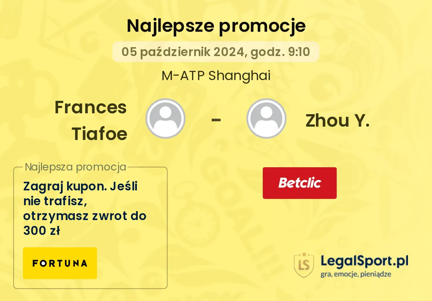 Frances Tiafoe - Zhou Y. promocje bonusy na mecz