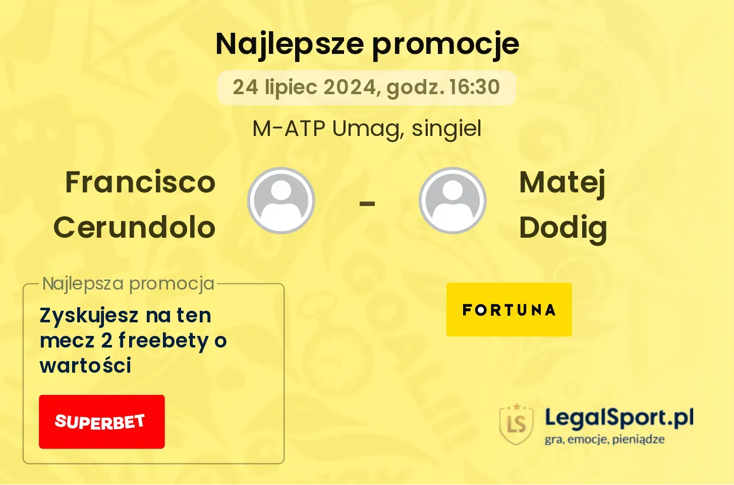 Francisco Cerundolo - Matej Dodig promocje u bukmacherów (24.07, 16:30)