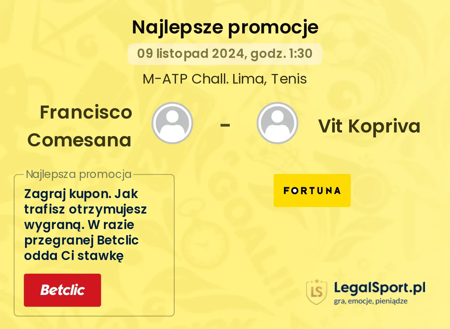 Francisco Comesana - Vit Kopriva promocje bonusy na mecz