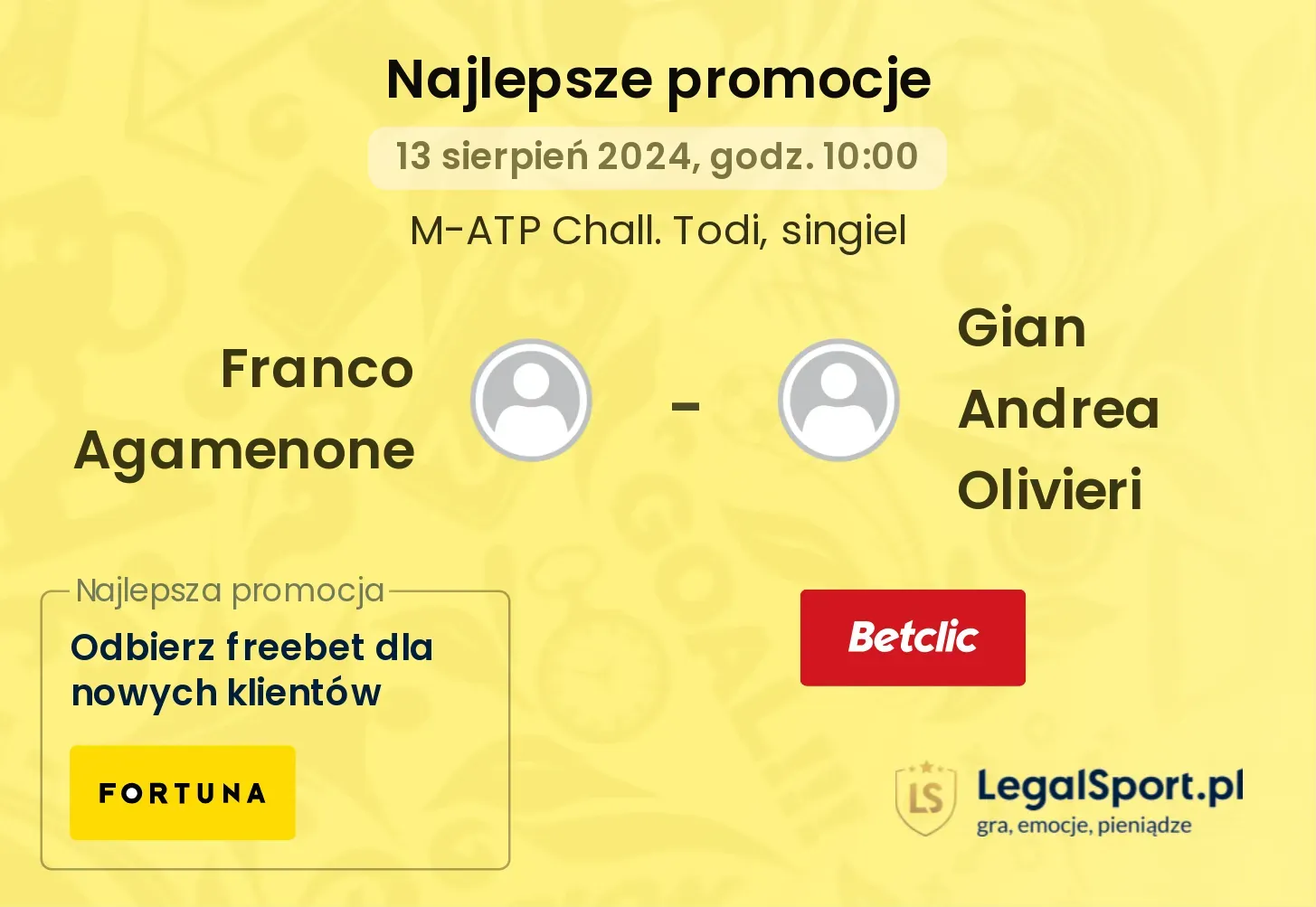 Franco Agamenone - Gian Andrea Olivieri promocje bonusy na mecz