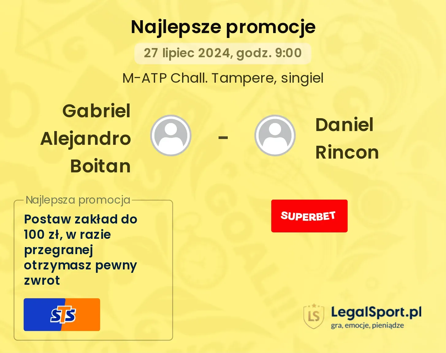 Gabriel Alejandro Boitan - Daniel Rincon promocje u bukmacherów (27.07, 09:00)