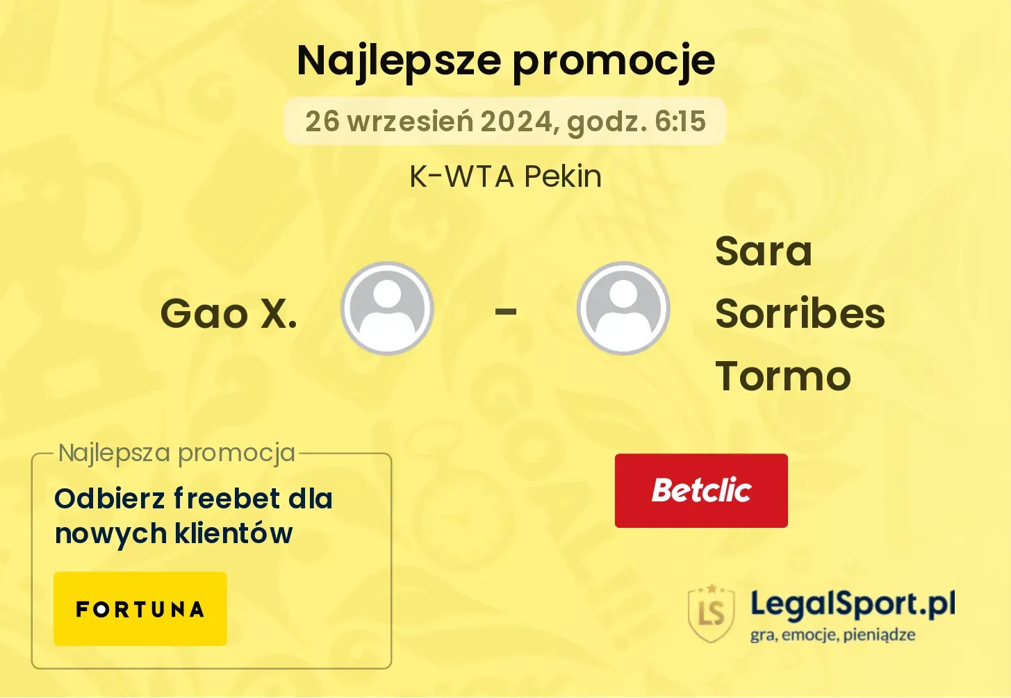 Gao X. - Sara Sorribes Tormo promocje bukmacherskie 26.09, 06:15