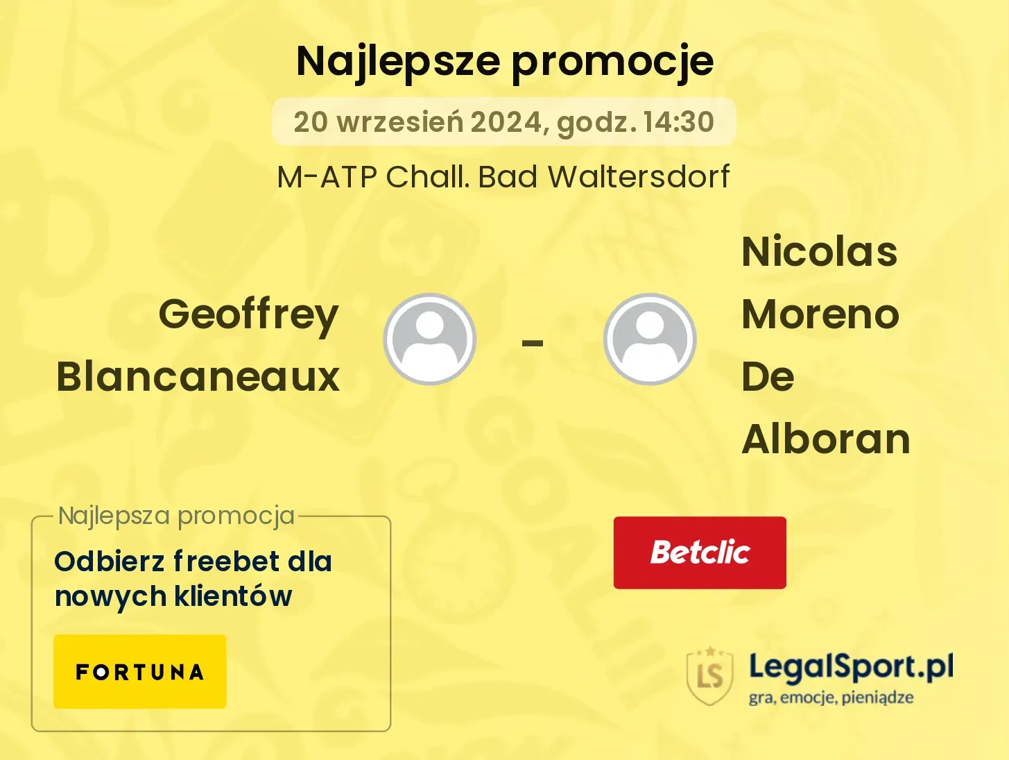 Geoffrey Blancaneaux - Nicolas Moreno De Alboran promocje u bukmacherów 20.09, 14:30