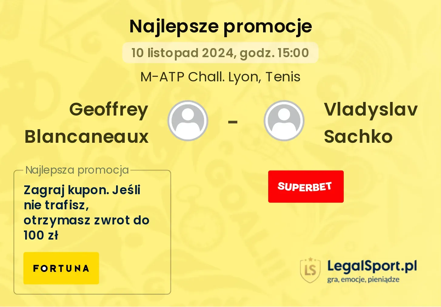 Geoffrey Blancaneaux - Vladyslav Sachko promocje bonusy na mecz