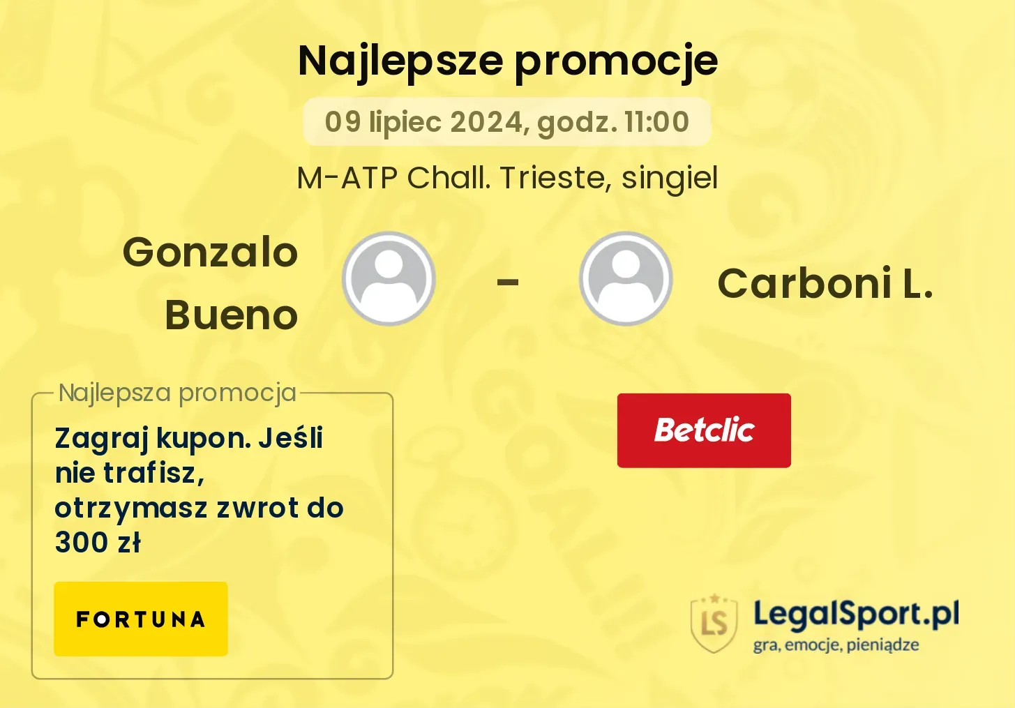 Gonzalo Bueno - Carboni L. promocje u bukmacherów (09.07, 11:00)