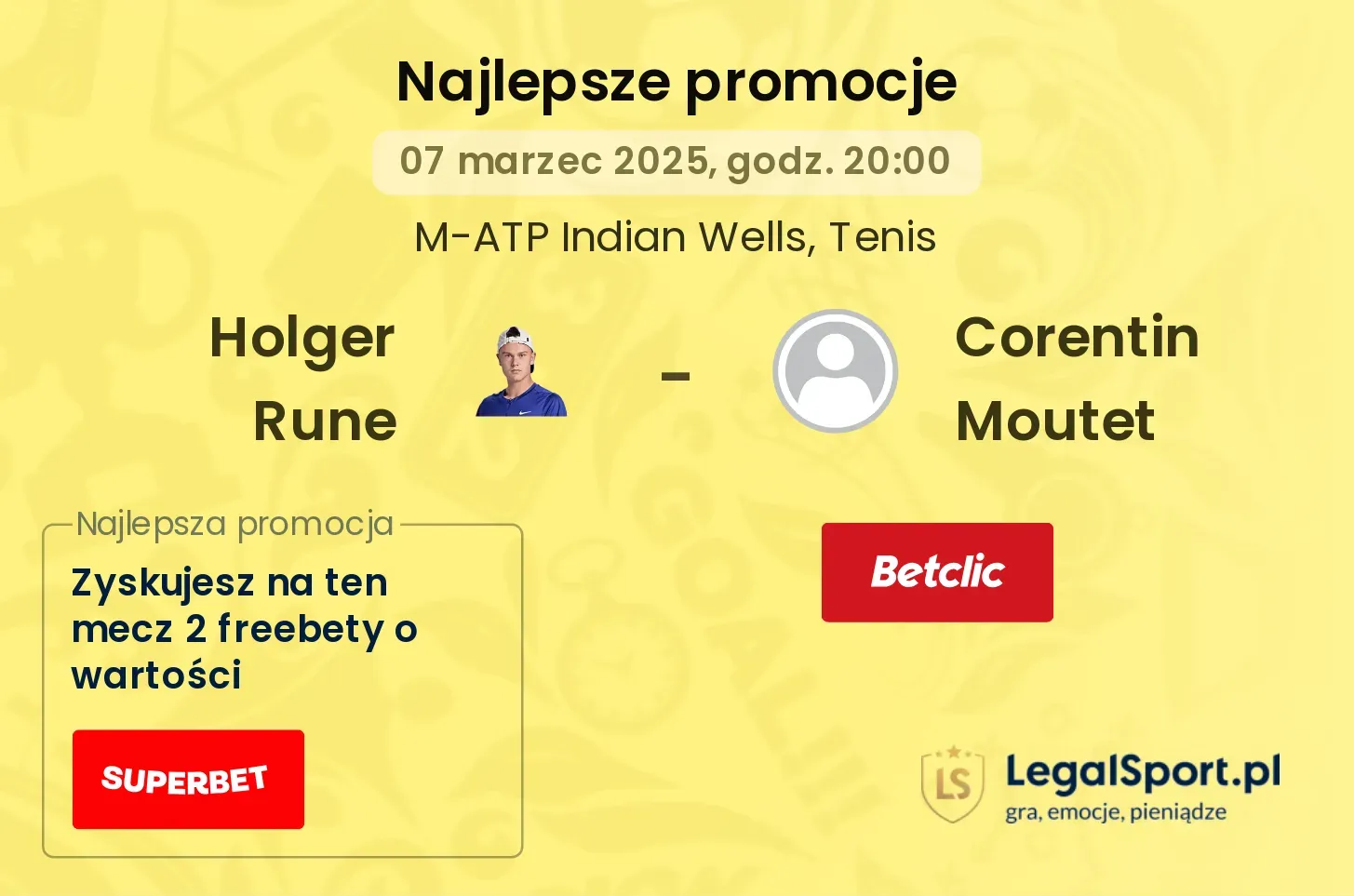 Holger Rune - Corentin Moutet promocje bonusy na mecz