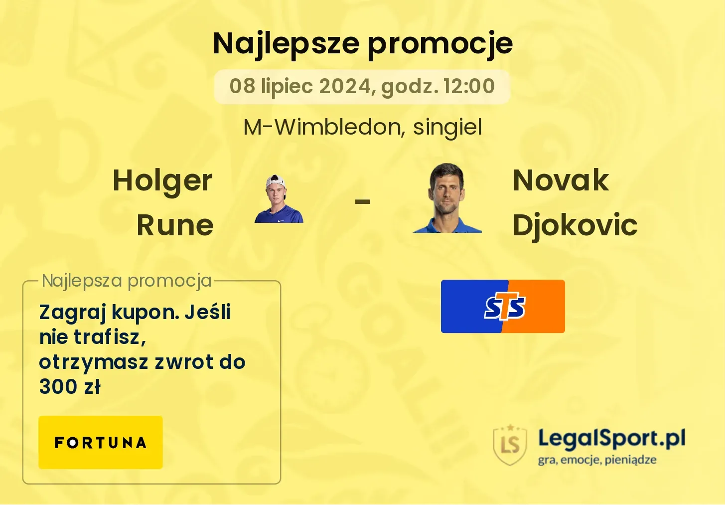 Holger Rune - Novak Djokovic promocje bonusy na mecz