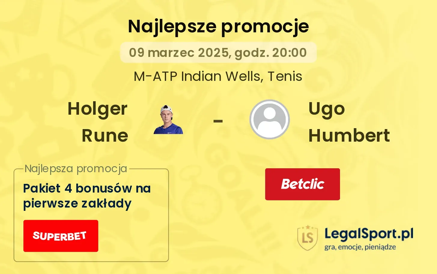 Holger Rune - Ugo Humbert promocje bonusy na mecz