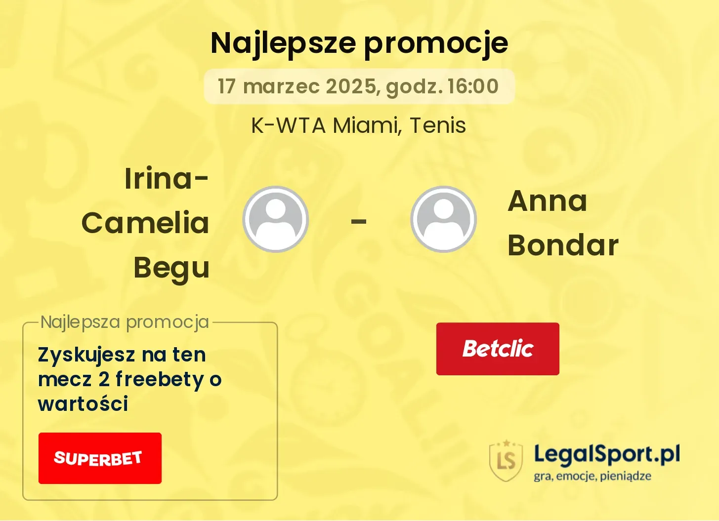 Irina-Camelia Begu - Anna Bondar promocje bonusy na mecz